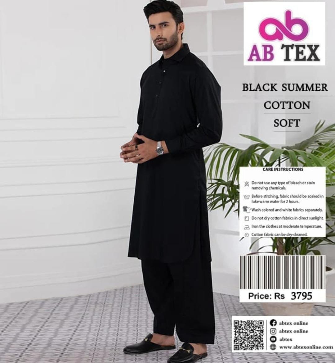 AB Tex Black Summer Cotton Men’s Unstitched Wear